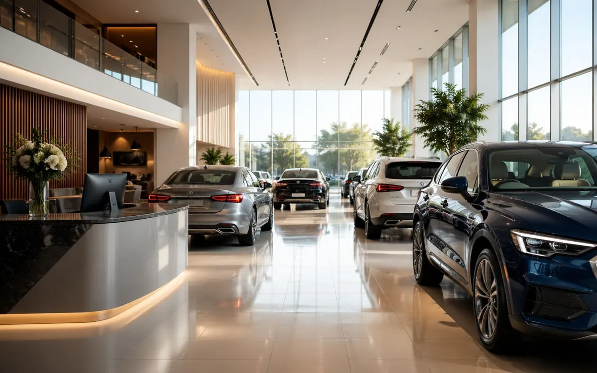 Moderner Autohaus-Showroom mit Empfangsbereich